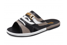 Men Sandals SKF-38 Grey&Black Nappa-White Pebble grain Microfiber Leather